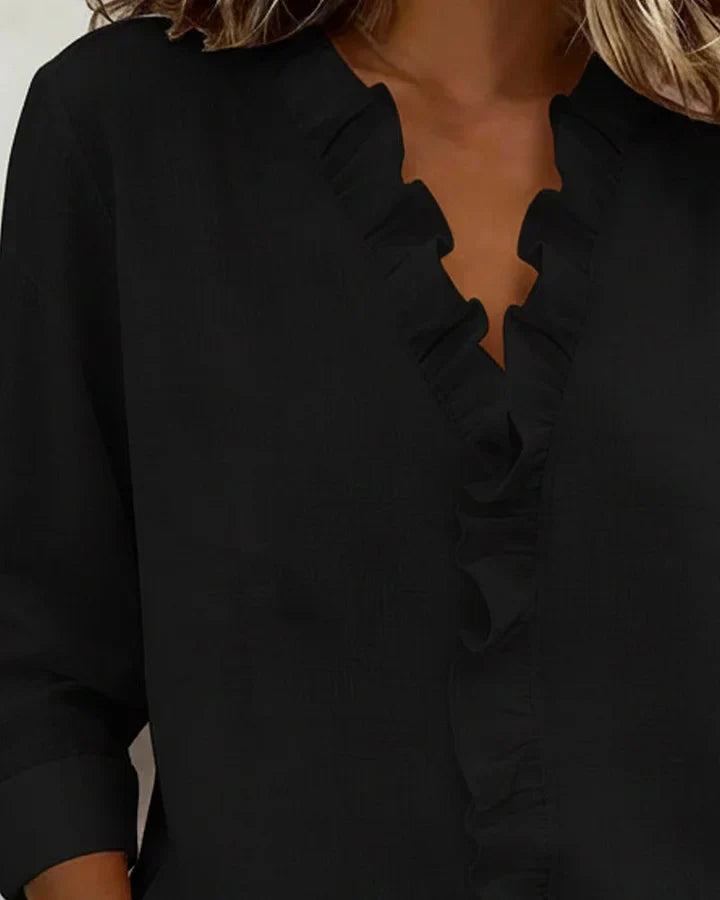 Chara Lightweight Blouse | Ruffled V-Neck, Long Sleeve Tops 5