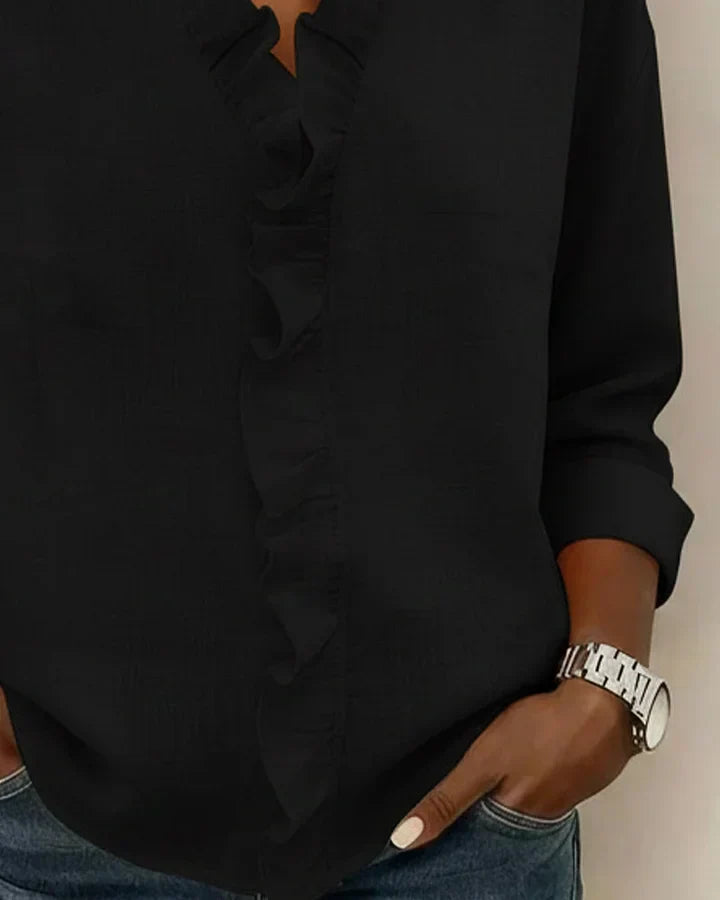 Chara Lightweight Blouse | Ruffled V-Neck, Long Sleeve Tops 6