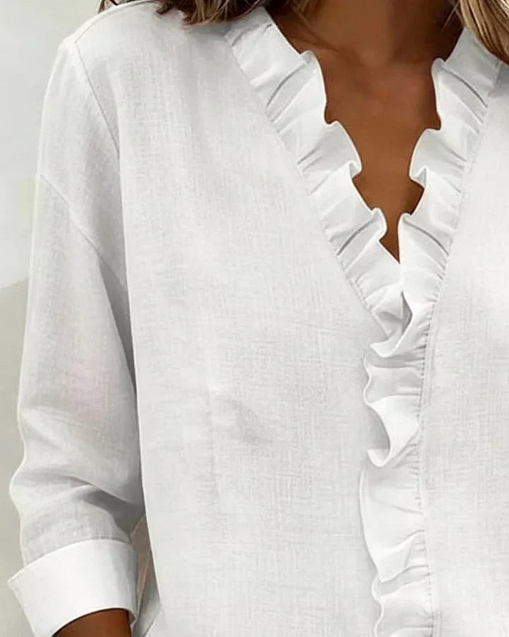 Chara Lightweight Blouse | Ruffled V-Neck, Long Sleeve Tops 7