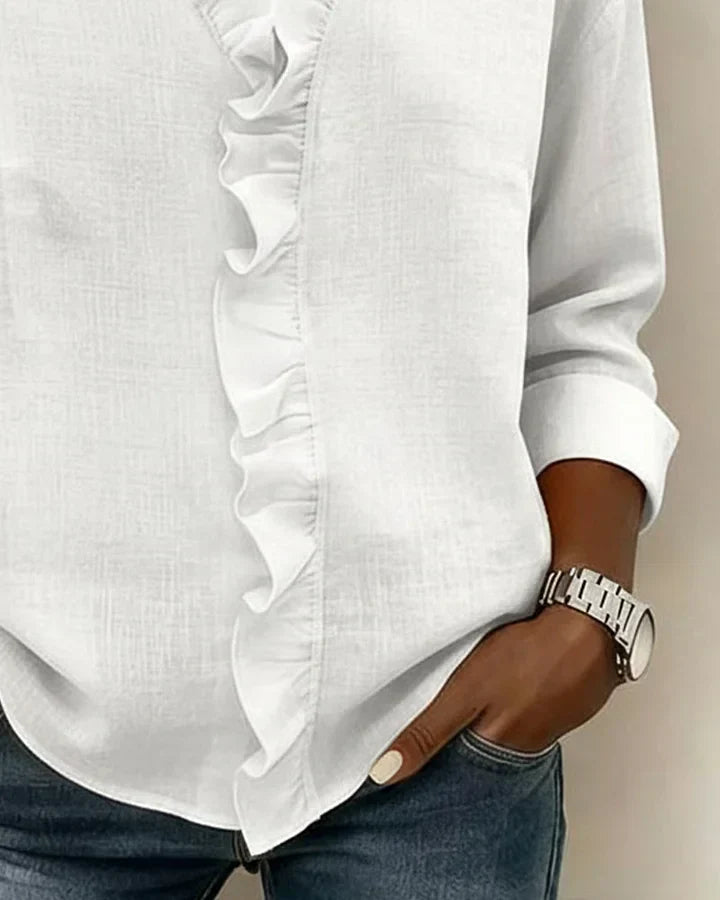 Chara Lightweight Blouse | Ruffled V-Neck, Long Sleeve Tops 8