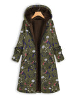 Floral Print Winter Coat with Hood for Women