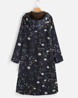 Floral Print Winter Coat with Hood for Women