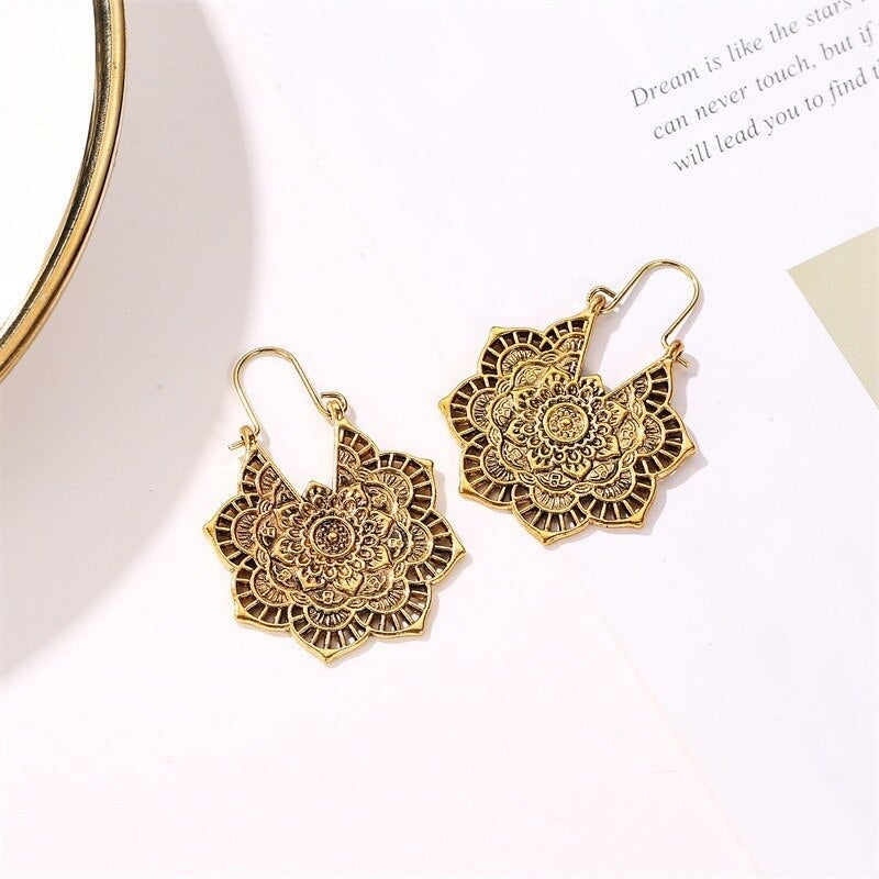 Lotus Flower Mandala Dangle Earrings
