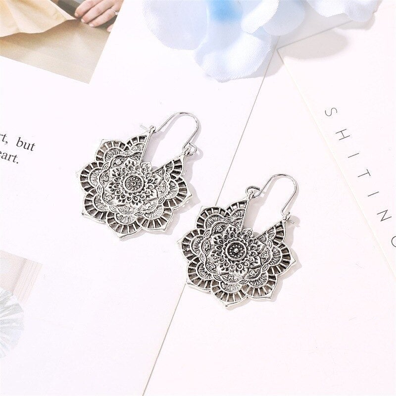 Lotus Flower Mandala Dangle Earrings