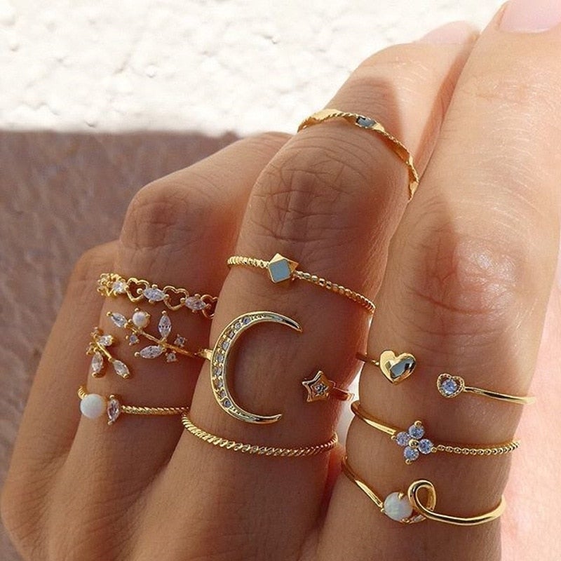 Bohemian Silver &amp; Gold Rings Set