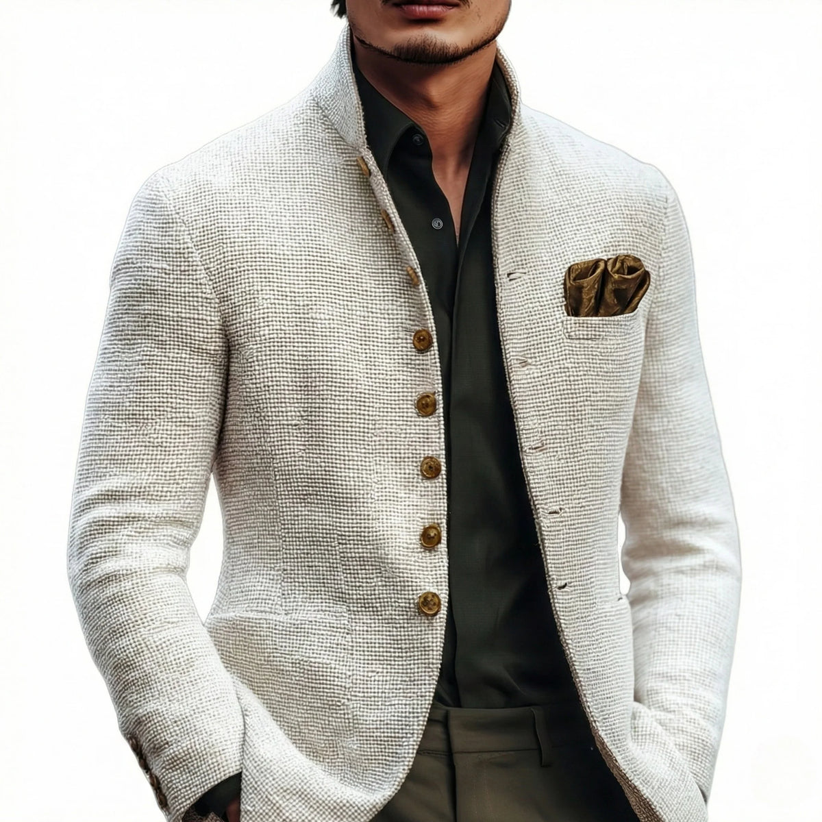 Harold Men's Cardigan | Lightweight Textured Weave, Single Breasted 1