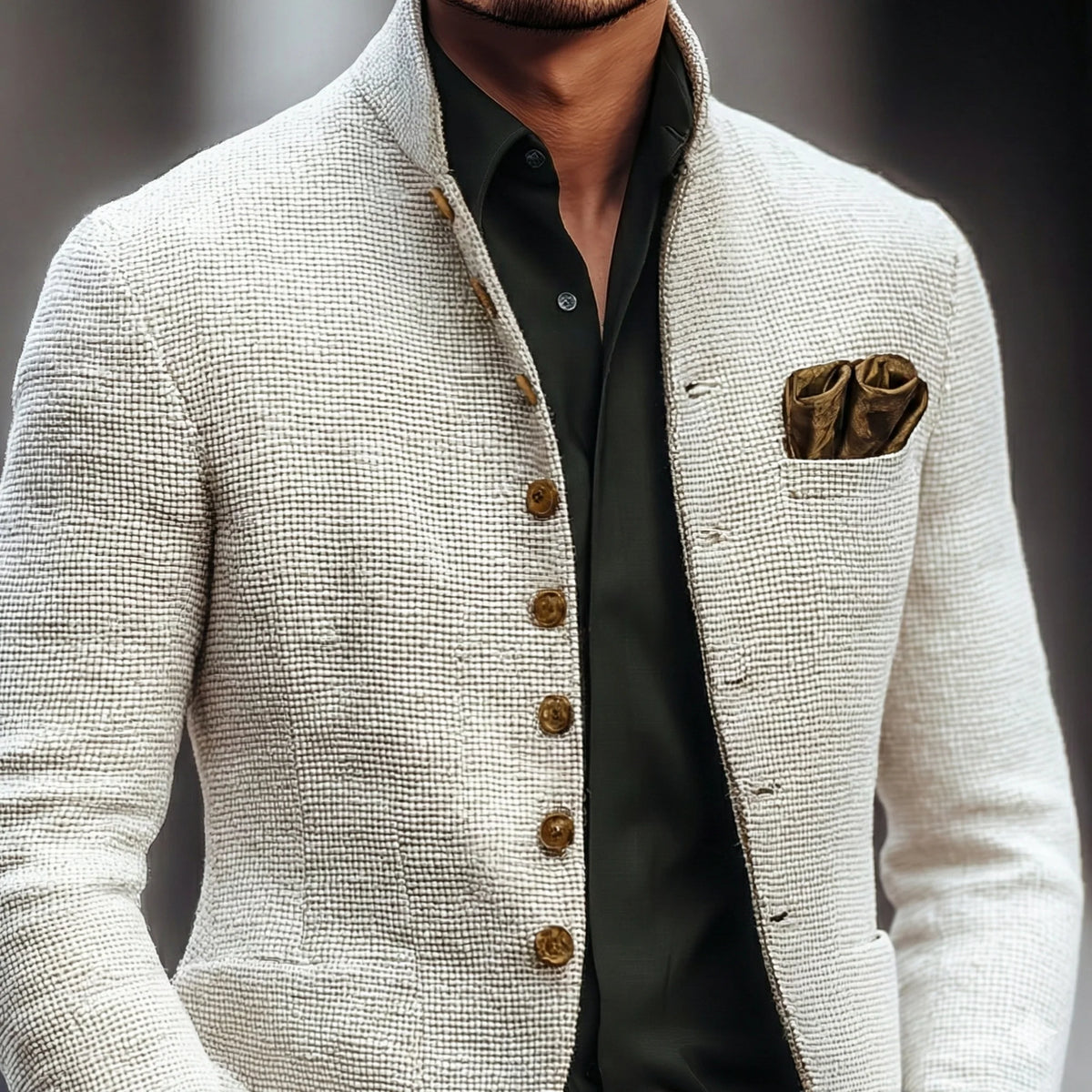 Harold Men's Cardigan | Lightweight Textured Weave, Single Breasted 4