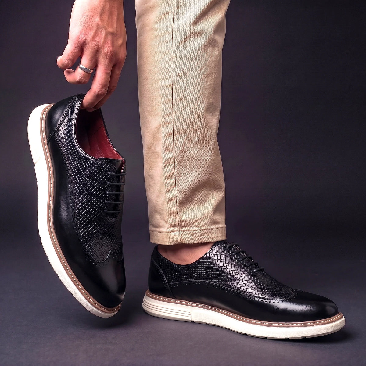 Haven Men's Oxfords | Black Wingtip Oxford Dress Shoes, Cushioned Sole 6