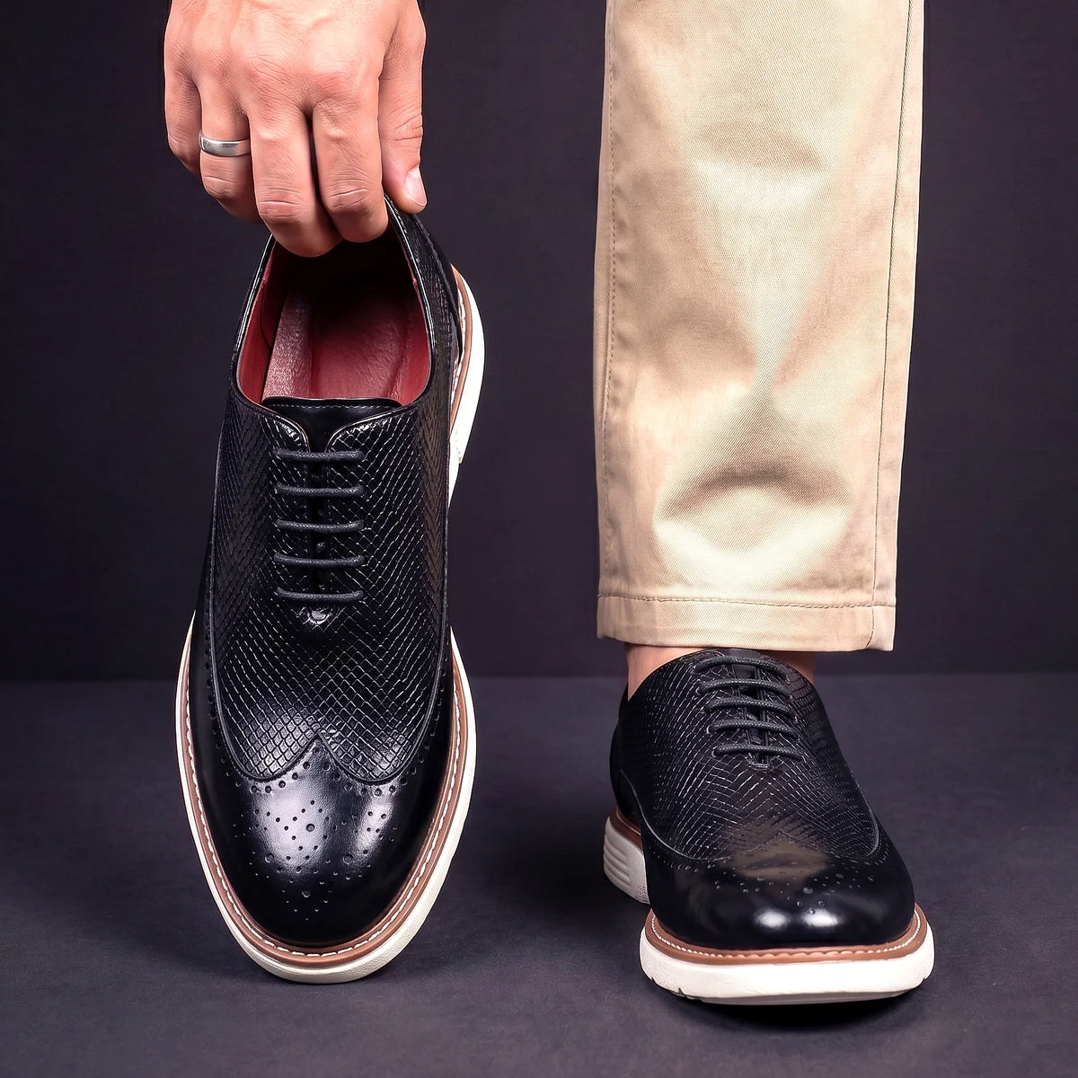 Haven Men's Oxfords | Black Wingtip Oxford Dress Shoes, Cushioned Sole 7