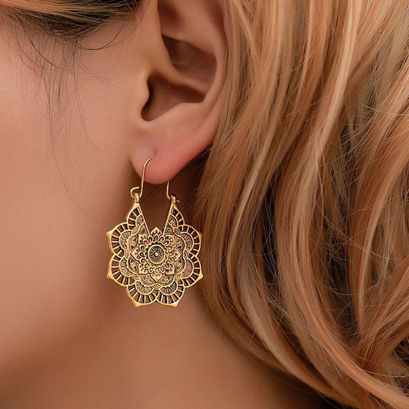Lotus Flower Mandala Dangle Earrings
