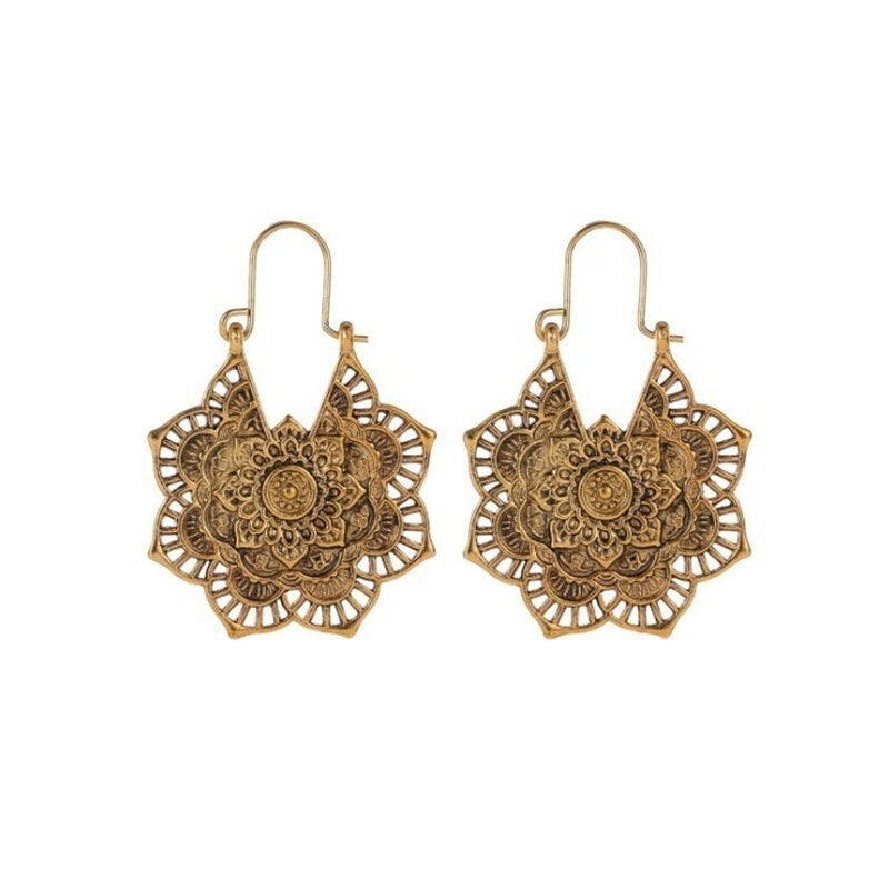 Lotus Flower Mandala Dangle Earrings