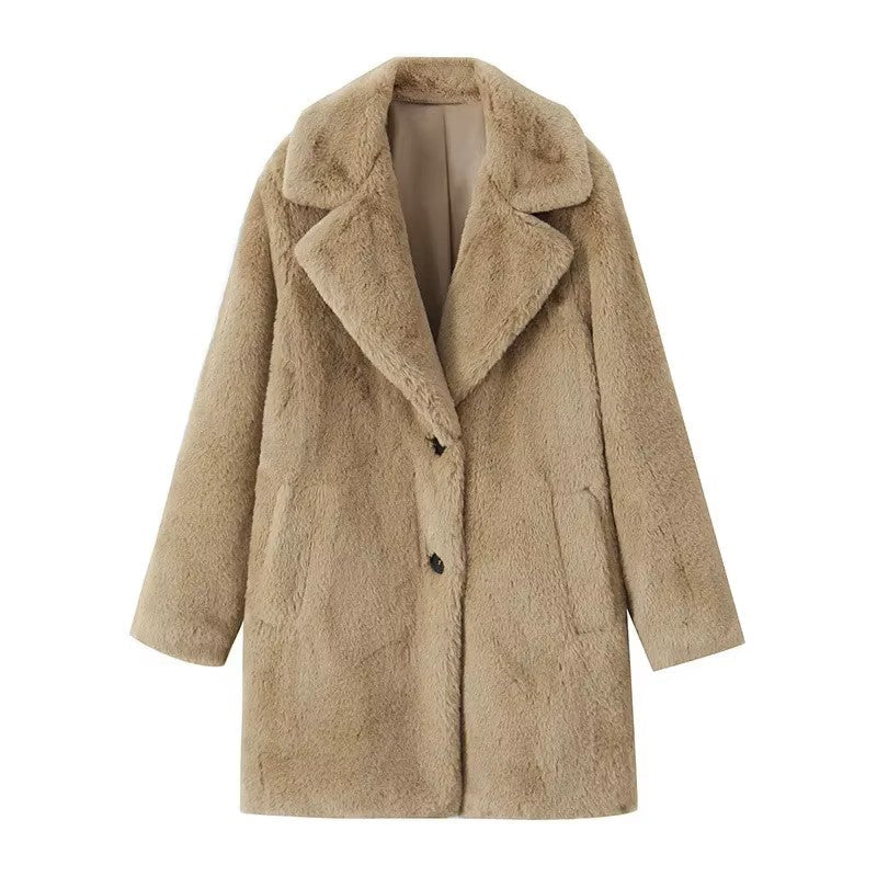 Elegant Long Faux Fur Coat Women