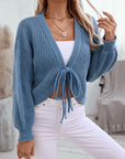 V Neck Loose Solid Color Short Lace Knitted Cardigan