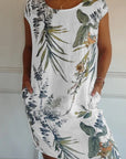 Short Sleeve Printed Pocket Crew Dress