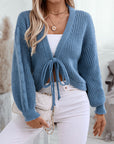 V Neck Loose Solid Color Short Lace Knitted Cardigan