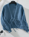 V Neck Loose Solid Color Short Lace Knitted Cardigan