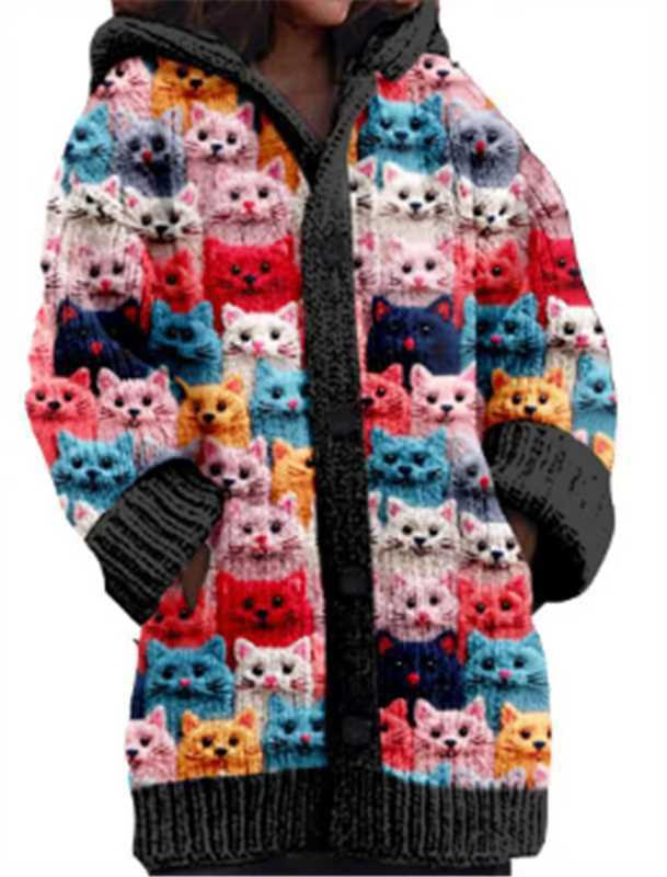 Abstract Print Casual Cape Jacket