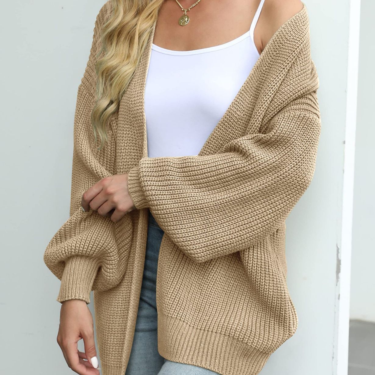 Women's Long Lantern Sleeve Knitted Cardigan