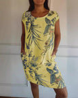 Short Sleeve Printed Pocket Crew Dress