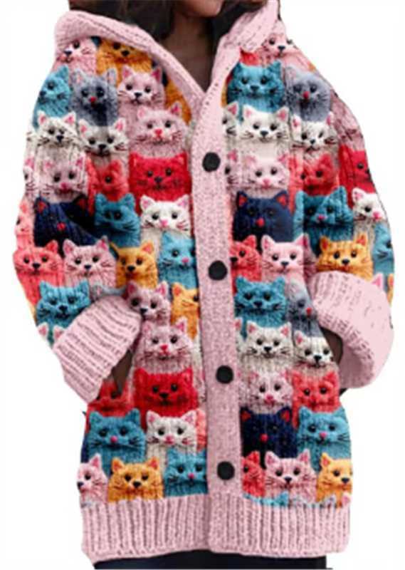 Abstract Print Casual Cape Jacket
