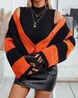 Striped Contrast Color Loose Trumpet Sleeve Knitted Cardigan