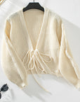 V Neck Loose Solid Color Short Lace Knitted Cardigan