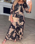 Elegant Three Quarter Sleeve Printed Waist Dress