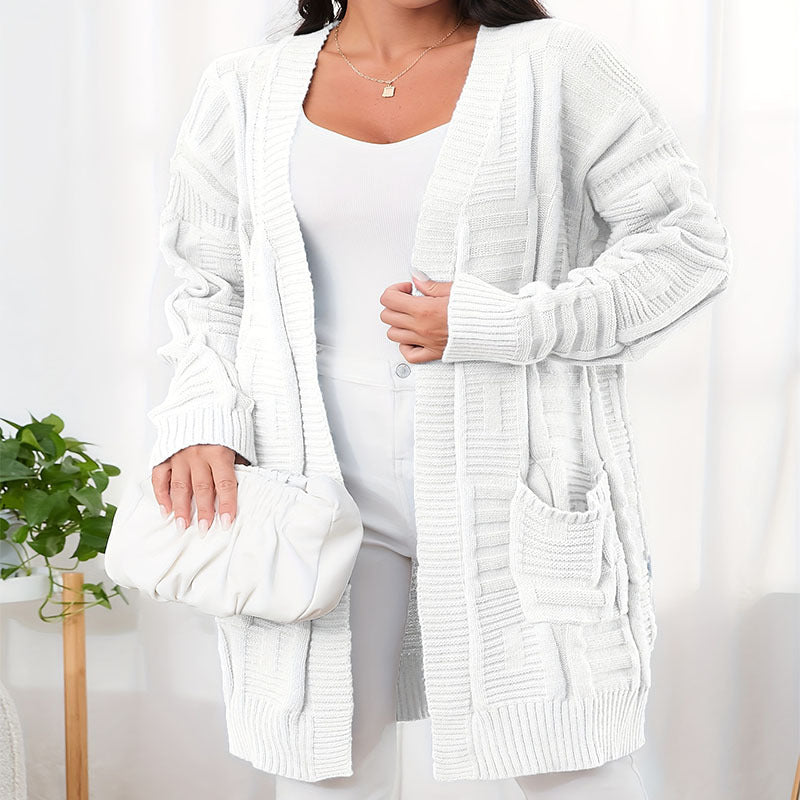 Open Front Dual Pockets Long Sleeve Cardigan