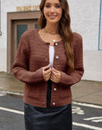 Women's Casual Knitted Cardigan Round Neck Long Sleeve