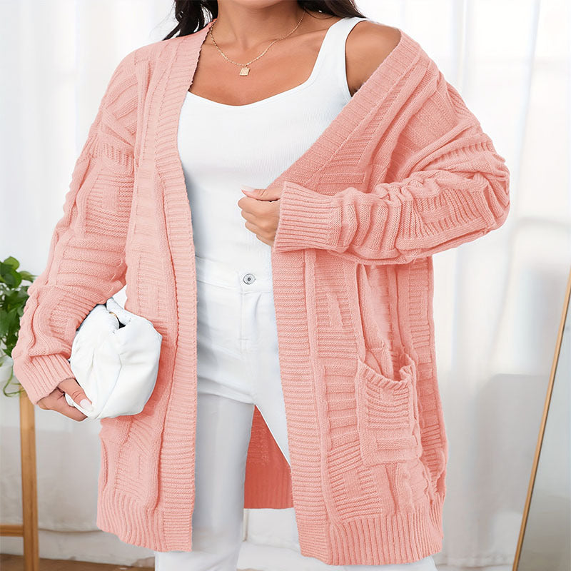 Open Front Dual Pockets Long Sleeve Cardigan