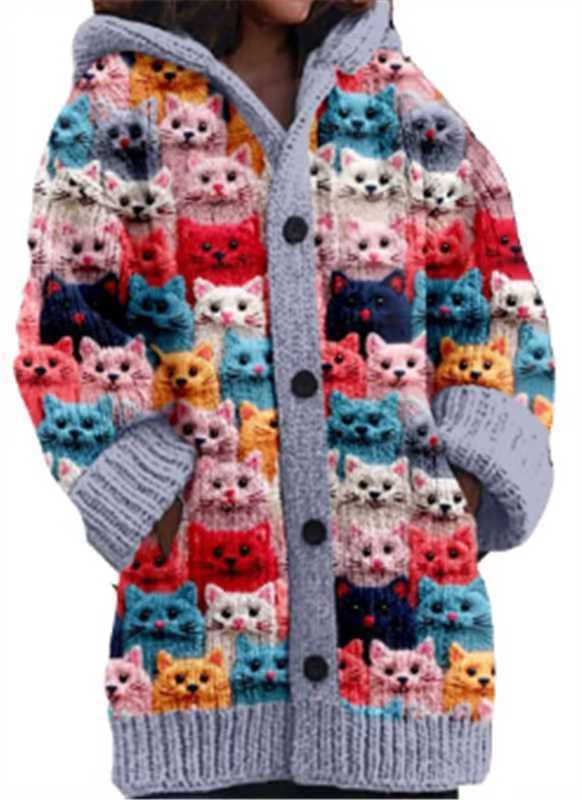 Abstract Print Casual Cape Jacket