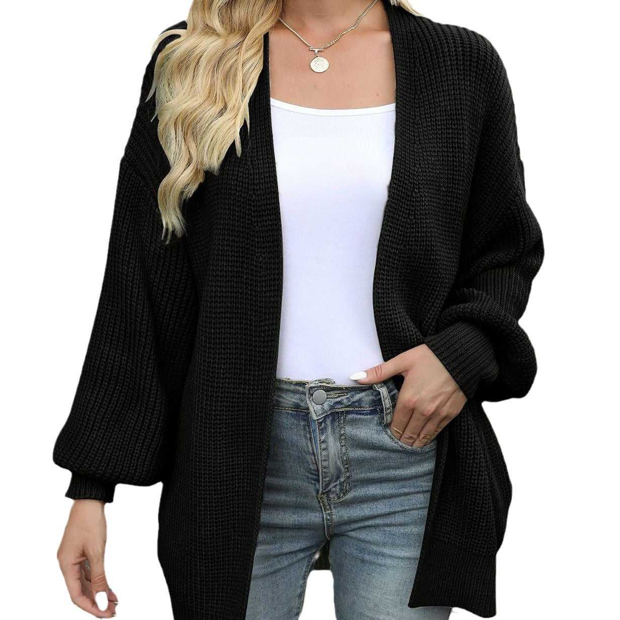 Women's Long Lantern Sleeve Knitted Cardigan