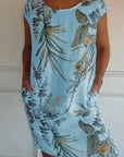 Short Sleeve Printed Pocket Crew Dress