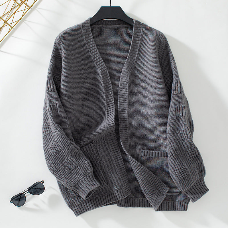 Loose Solid Color Long Sleeved Casual Cardigan