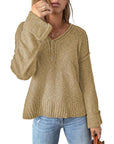 Loose Button Knitted Drop Shoulder Sweater Women