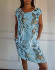 Short Sleeve Printed Pocket Crew Dress
