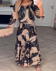 Elegant Three Quarter Sleeve Printed Waist Dress