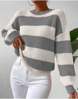 Women's Striped Long Sleeve Crew Neck Sweater