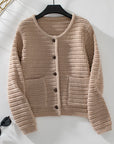 Solid Color Round Neck Knit Cardigan