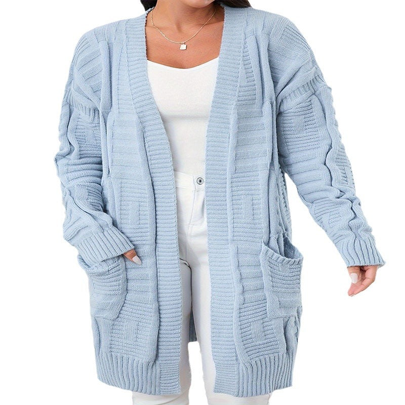 Open Front Dual Pockets Long Sleeve Cardigan