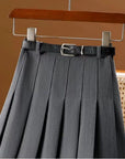 Stylish Belted Pleated Midi Skirt