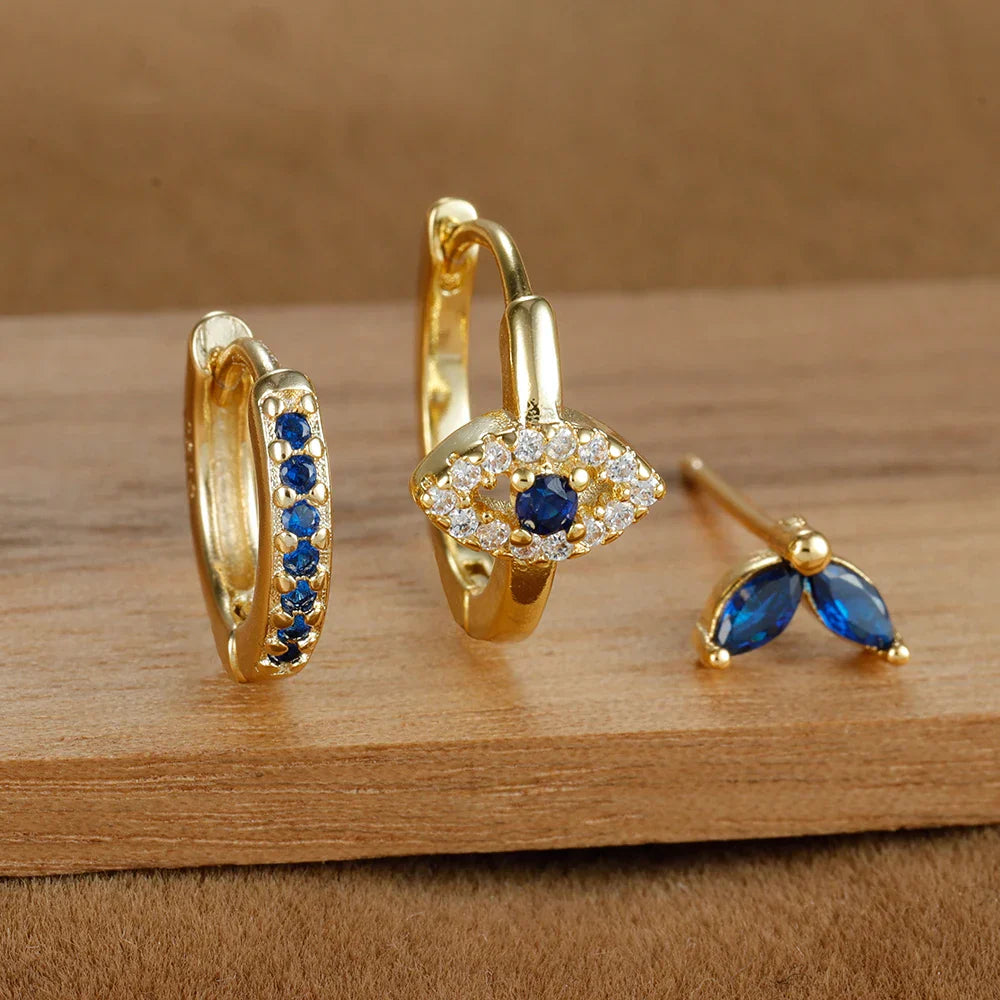 Sparkling Eye Earrings Trio with Zircon Shine