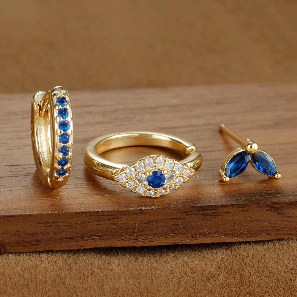 Sparkling Eye Earrings Trio with Zircon Shine