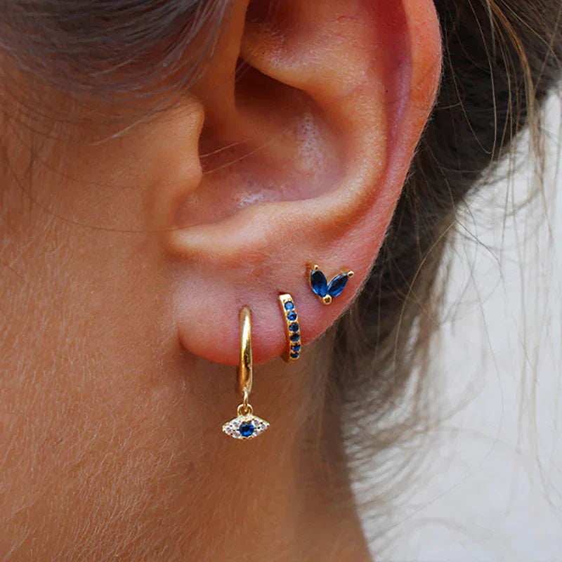Sparkling Eye Earrings Trio with Zircon Shine