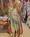 Casual Leopard and Colorful Print Deep V Dress