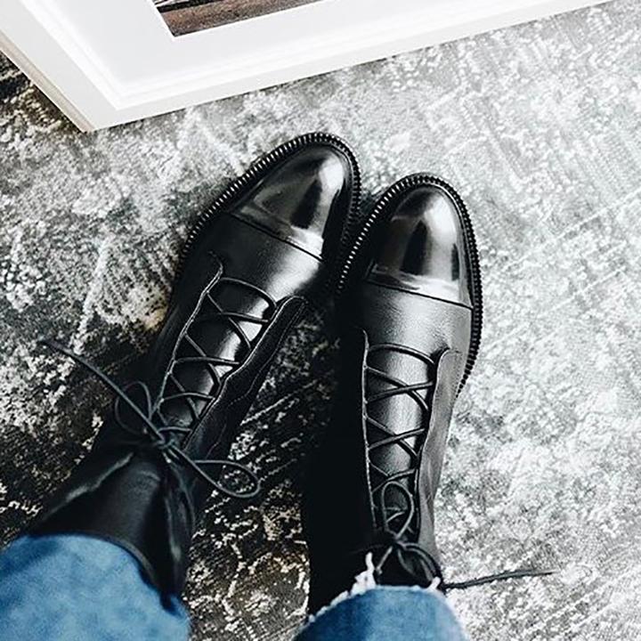 Sophie Black Ankle Boots | Lace-Up, Polished Finish for Women 6