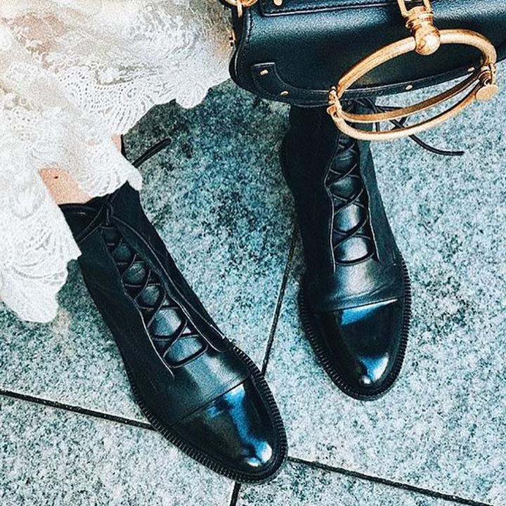 Sophie Black Ankle Boots | Lace-Up, Polished Finish for Women 7