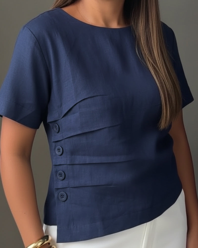 Button-Detail Short-Sleeve Blouse