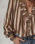 Deep V Vertical Striped Loose Blouse