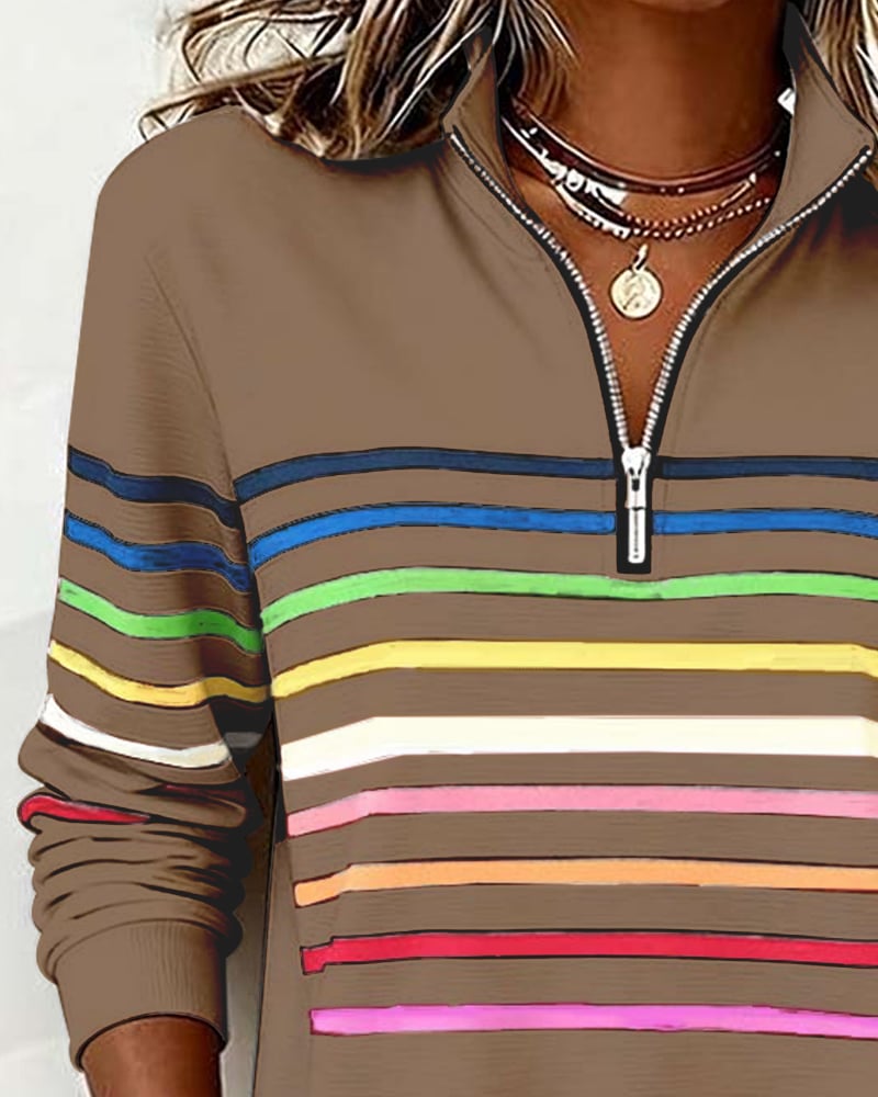 Fashionable Rainbow Striped Sweatshirt